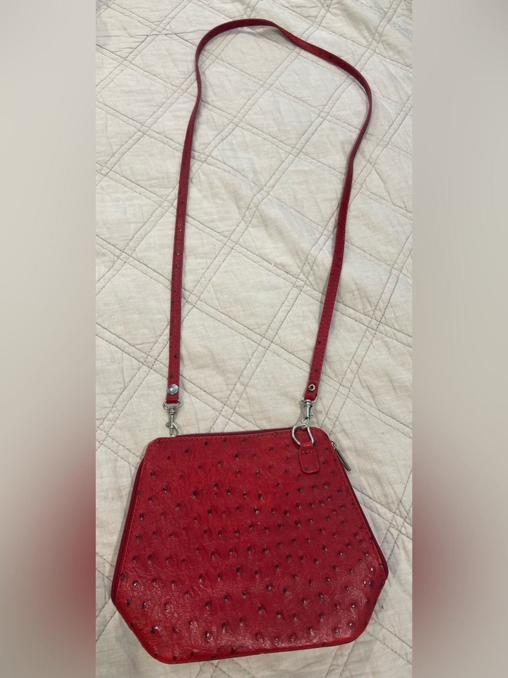 Red Ostrich-Texture Crossbody Bag - Women's Shoulder Purse